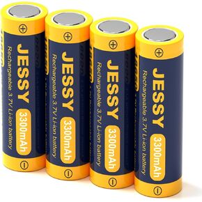 JESSY 18650 Rechargeable Battery Flat Top，3.7V Lithium Batteries 3300mAh High Capacity for LED Flashlights, Headlights,Small Fans, Toys (2 Pack)