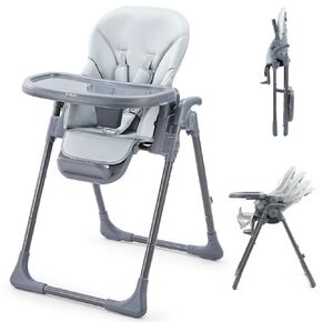 Ezebaby Foldable Baby High Chair – Portable High Chairs for Babies & Toddlers, Adjustable Height & Recline, 5-Point Harness, Removable Tray Baby Feeding Highchair