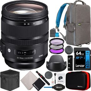 Sigma 24-70mm F2.8 DG OS HSM Art Lens for Canon EF-Mount DSLR Cameras 576954 Bundle with Deco Gear Photography Backpack Bag + 82mm UV, Polarizer, FLD Filter Kit + Photo Video Accessories