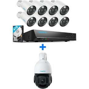 REOLINK 12MP Commercial Security Camera System, 8pcs IP Security Camera Outdoor Color Night Vision, 16CH NVR 4TB HDD, RLK16-1200B8-A Bundle with 4K PTZ Camera RLC-823A 16X Optical Zoom