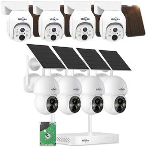 Hiseeu Solar Camera Wireless Outdoor, Home Security Camera System, 2.4G & 5G WiFi, Solar-Powered 8 Cam-Kit, Color Night Vision, 360° View, Pan & Tilt, 1TB HDD Local Recording, No Subscription