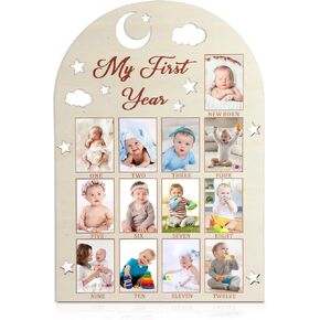 My First Year Photo Frame Board Wooden Baby Shower Gifts First Year Down Birthday Party Decorations New Born Baby Essentials Must Haves For Parents-To-BE(Fits 2" x 3" Photo)