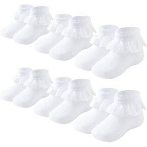 Baby Girls Socks Eyelet Ruffle Lace Frilly Dress Socks for Newborn Infant Toddler 3/6 Pairs