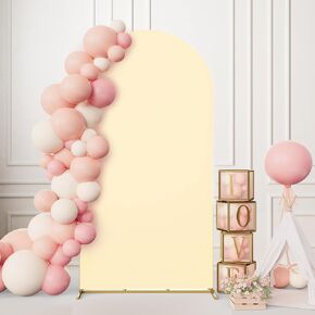 Minetom 7.2FT Metal Backdrop Stand with Wedding Arch Cover Spandex for Birthday Party Baby Shower Graduation Ceremony Decoration, White