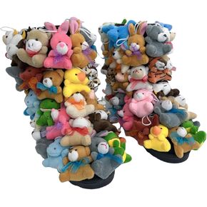 Winter Snow Boots for Women, Teddy Boots covered In Stuffed Animals, Mid-Calf Fluffy Boots