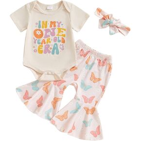 Toddler Baby Girl Birthday Outfits In My One Year Old Era Shirt Romper Bell Bottoms Birthday Girl Clothing Set