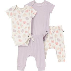 Modern Moments by Gerber Baby Girls' Bodysuit and Pant Set, Ivory Seashells, 3-6 Months