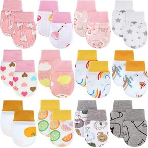 12 Pairs Newborn Baby Mittens Infant Toddler Gloves No Scratch Mittens Gloves for 0-6 Months Baby Boys Girls (Stylish Colors, Rainbow)