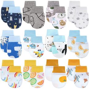12 Pairs Newborn Baby Mittens Infant Toddler Gloves No Scratch Mittens Gloves for 0-6 Months Baby Boys Girls (Multicolor, Cartoon)