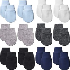 12 Pairs Newborn Baby Mittens Infant Toddler Gloves No Scratch Mittens Gloves for 0-6 Months Baby Boys Girls (Light Blue, White, Gray, Navy Blue, Black, Black-Gray, Cute)