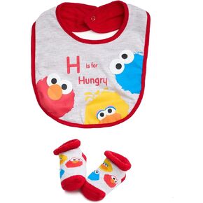 Sesame Street Elmo & Cookie Monster Bib and Booties مجموعة-هدية رائعة للطفل للحديدين الجدد والرضع (من 0 إلى 12 مترًا)