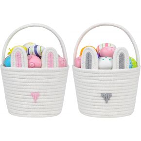 CubesLand Easter Basket Set for Kids & Babies Boys and Girls - 2-Piece Handwoven Cotton Rope Easter Bunny Baskets, Easter Egg Hunt & Gift Giving, Soft & Sturdy Design, Small in Kuwait