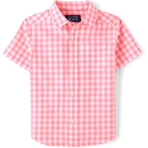 The Children's Place,Baby Boys,and Toddler Poplin Short Sleeve Button Down Shirt,Cherry Plaid,12 Months,18 Months