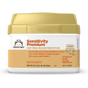 Amazon Brand - Mama Bear Sensitivity Premium Infant Formula Powder with Iron, Dual HMOs for Immune Support, Non-GMO, for Fussiness and Gas Due to Lactose Sensitivity, 2.07 Pound (Pack of 1)