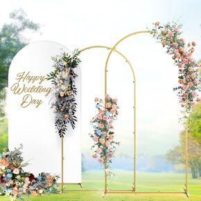 Minetom Set of 2 Metal Backdrop Stand with Wedding Arch Cover Spandex, 7.2FT/6FT Balloon Arch Stand for Birthday Party, Baby Shower, Graduation Ceremony, Garden Decoration, White