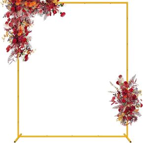 Wokceer Wedding Arch Backdrop Stand Square 6.6FTx6.6FT Gold Metal Balloon Arch Stand Garden Arbor Backdrop Frame for Wedding Birthday Party Baby Shower Photo Booth Background Decoration