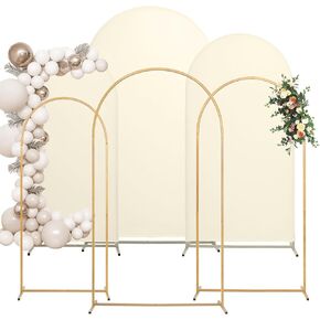 Metal Arch Backdrop Stand and Cover Set, 7.2FT, 6.6FT, 6FT Wedding Arch Frame, Easy to Assemble, Gold Arch Stand for Birthday, Party, Baby Shower, Graduation Ceremony