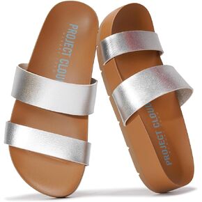 Project Cloud Slide Sandals Women Footwear with Memory Foam Insole - Lightweight Two-strap and Crochet Strap Non-Slip Platform Slides - Summer Sandals for Women 2025