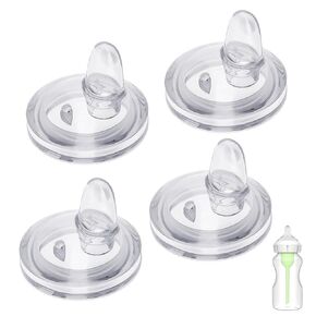 4 Pack Sippy Spout Nipples Compatible with Dr. Brown's Wide-Neck Bottles & Sippy Spout Bottles, Replacement Silicone Bottle Nipple, Soft Transition Spout for Sippy Cups, 6m+,Variable Flow
