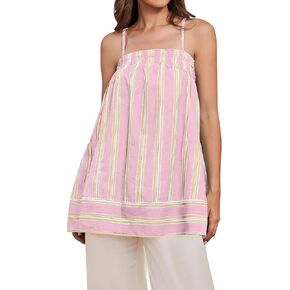 Summer Cute Sleeveless Striped Tank Top for Women Y2K Smocked Spaghetti Strap Camisole Tops Color Block Babydoll Tops