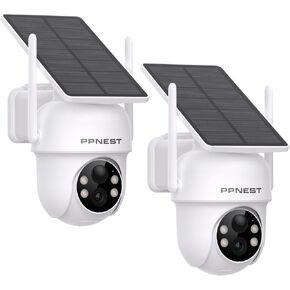 Solar Security Camera Outdoor Wireless, 2.4GHz WiFi Cameras for Home Surveillance with Fixed Solar Panel, Battery Powered 360°PTZ, PIR Motion Detection, 2K Color Night Vision, Human Auto Tracking