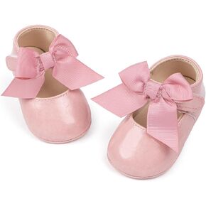 Infant Baby Girl Mary Jane Dress Flats Shoes Newborn Non-Slip Soft Sole First Walking Crib Shoes Christmas Wedding Baptism Princess Shoes 0-18 Months