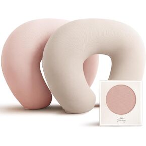 Konssy Nursing Pillow Covers for Baby Girls Boys Newborn, Soft Stretchy Rayon Slipcovers for Breastfeeding Pillow, Hidden Zipper, Machine Washable, 2 Pack (Beige,Fog Green)