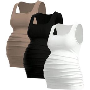 MakeMechic Women's 3 Pack Takes Tops Tops Square Devel Diveless Ruched Ruched Top
