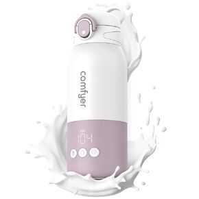 Portable Milk Warmer for Travel, Portable Bottle Warmer with Fast Heating & Long Battery Life, Instant Breast Milk, Formula or Water Warmer with 12 Ounces Big Capacity, Baby Flask for Vehicle