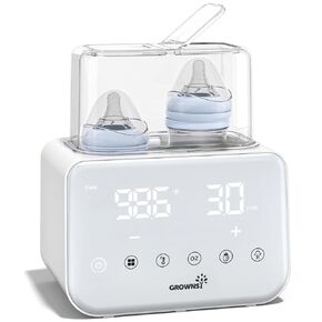Baby Bottle Warmer, Grownsy 8-in-1 Fast Milk Warmer with Timer Breastmilk or Formula, Fits 2 Bottles, Accurate Temperature Control, with Defrost, Sterili-zing, Keep, Heat Baby Food Jars Function