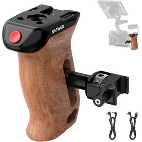 NEEWER Wooden Side Handle with Record Start/Stop Remote Trigger NATO Clamp 1/4" & 3/8" Threads Vertical Adjustment 22lb Load Compatible with SmallRig Camera Cage Sony Fujifilm Panasonic, CA123