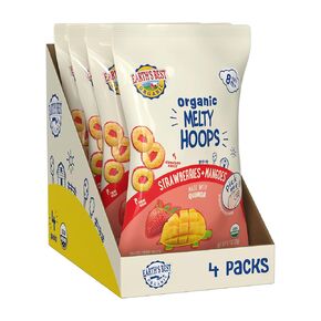 Earth's Best Organic Melty Hoops, Bite-Sized Snacks for Babies 8 Months and Up, Spring Veggie, 0.32 Ounce Individual Bags, 4-Pack