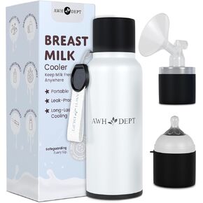 22oz Breastmilk Cooler and Baby Bottle – Reusable Container & Ice Pack Combo that Cools On-the-Go 14+ Hours - Easy to Use w/ Wide Neck Breast Pumps and Replaces Breastmilk Pitcher /Feeder (Soft White)