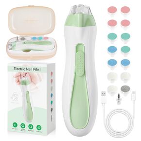 Baby Nail Trimmer Electric, 15 in 1 Baby Nail Clippers for Gentle Nail Care, Rechargeable Baby Nail File Electric with Light &15 Grinding Pads for Infant Toddler, Pink