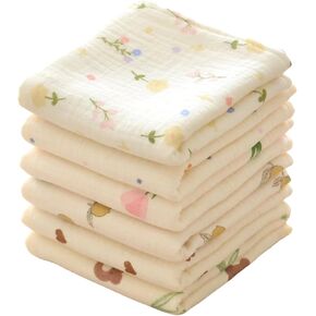 MUKIN Baby Muslin Washcloths 10x20 inches, 6-Pack Floral Pattern Cotton Face Towels, Burp Cloths for Newborn