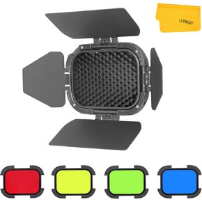 GODOX BD-07 II Barn Door Compatible for Godox AD200Pro II Pocket Flash, with Detachable Honeycomb Grid and 4 Color Gel Filters