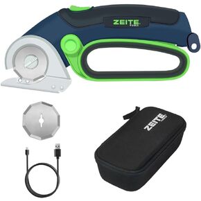 ZEITE 4V Cordless Electric Scissors with USB Charging Cable, 2 x Blade, 1 x Storage Case,Power Rotary Cutter for Cardboard Boxes Recycling,Fabric, Carpet,Ideal for Craftsman Tailors Household
