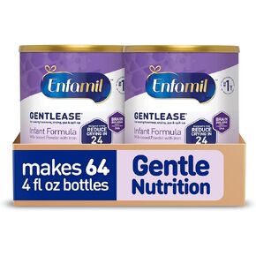 Enfamil Gentlease Baby Formula, Clinically Proven to Reduce Fussiness, Crying, Gas & Spit-up in 24 hours, Brain-Building Omega-3 DHA & Choline, Baby Milk, 19.9 Oz Powder Can​ (Pack of 2)