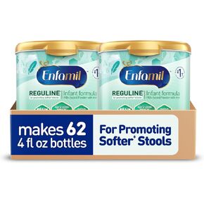 Enfamil Reguline Baby Formula, Milk-Based Infant Nutrition, Dual Prebiotics for Soft, Comfortable Stools within 1 Week of Use, Omega-3 DHA for Immune Support, Reusable Powder Tub, 19.5 Oz​ (Pack of 2)