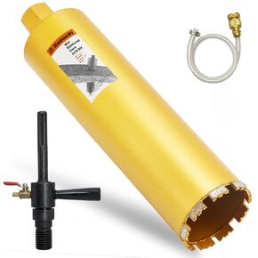 4-1/4" Wet Core Drill Bit with Water Injection Capable Adapter for SDS Max Shank - Includes Solid Brass Quick Connector and Hose - Convenient 1 1/4"-7 Thread Core Bit with Water Feed Design