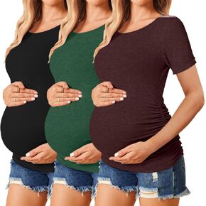 Womens Maternity Shirts Summer Short Sleeve 3 Pack Pregnancy Shirts Tunic Tops Blouse Casual Mama Clothes 2025