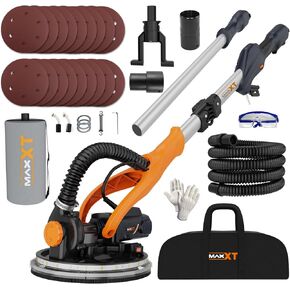 MAXXT Drywall Sander with Vacuum Dust Collection, 6 Variable Speed Foldable Telescopic Electric Wall Sander, Popcorn Ceiling Removal Tool, 1900RPM Power Sander Tool, LED Light, 18Pcs Sanding Discs