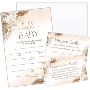 Hello Baby 25 Baby Shower Invitations with Envelopes, Diaper Raffle Cards, Book Cards for Baby Gender Reveal Party -01