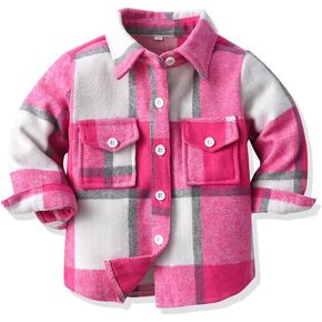 Boys Flannel Shirts Toddler Plaid Shirt Baby Pink Flannel Shirt Little Girls Long Sleeve Plaid Button Down Shirt Kids Western Shirts Fall Flannel Shacket Hot Pink 12-18 Months