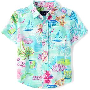The Children's Place,Baby Boys,and Toddler Poplin Short Sleeve Button Down Shirt,Cosmos,6 Months,9 Months