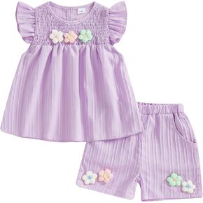 Toddler Baby Girl Clothes Knit Floral Fly Sleeve Tops Shorts Cute Summer Spring Outfits Infant Clothing Set