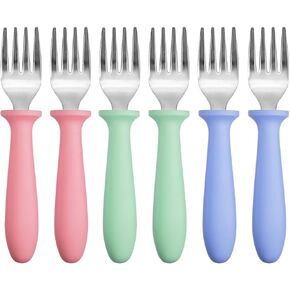 Pimoys 6 Pieces Toddler Spoons Baby Spoons for Self-Feeding, Stainless Steel Kids Spoons with Plastic Handle Metal Toddler Utensils Children's Silverware Set BPA Free, Dishwasher Safe