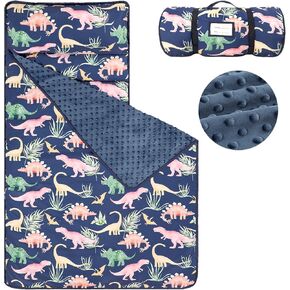 SWESEN Toddler Nap Mat for Preschool, Soft Kids Nap Mat with Removable Pillow and Minky Blanket, Extra Large Rolled Daycare Sleeping Bag for Boys Girls, 22in x 55in, Ages 3-6 Years in Kuwait