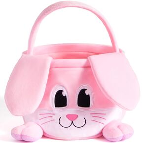 JOYIN Easter Bunny Baske with Foldable Ears, Empty Soft Basket with Handle, Easter Gifts for Babies, Kids Egg Hunt Game, Candy Bag, Party Favor Storage Container(10"× 8")