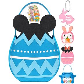 Swooflia Cute Easter Basket for Kids Name Tag - Personalized Large Felt Bags My First Tote Bucket Easter Egg Hunts, Gift for Girls Boys Toddler Baby Toy Storage Blue